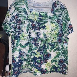 Alfred Dunner Green & Navy Floral Short-Sleeve Blouse